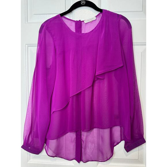 Sheer Ruffle Front Blouse – Magenta Purple – Size S SugarLips - Picture 1 of 6